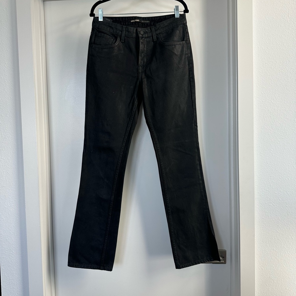 GRLFRND Black Denim Coated Split Hem Jeans
